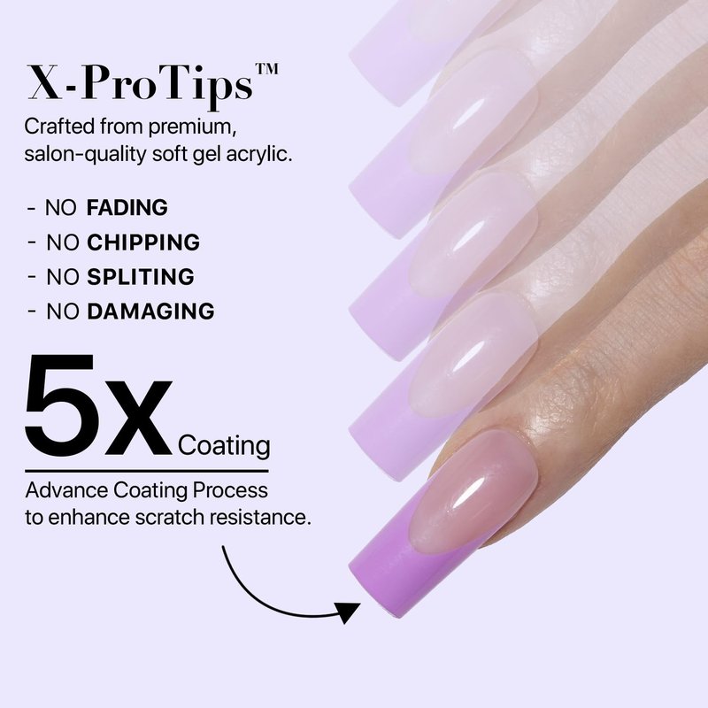 SXC Cosmetics French Tip Press On Nails – Purple Series, Medium Square, X-Pro Tips Starter Kit | 150PCS, 15 Sizes, 5 Styles, Beginner-Friendly