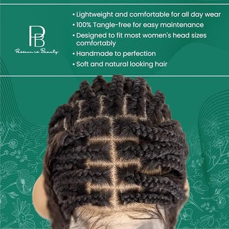 PIB 32" - Single Full Lace Braid Wig ? Boho Box Braided Wig Square Parted, Knotless Braided Wigs for Black Women, Synthetic Lace Wigs with Natural Baby Hair (4, Medium Dark Brown)