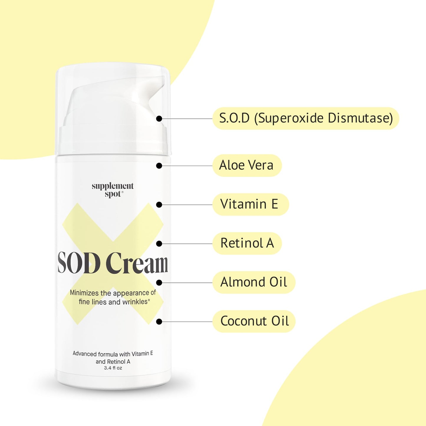 Supplement Spot Superoxide Dismutase (SOD) Anti-Aging Cream - Face Moisturizer for Fine Lines & Wrinkles, Smooth & Firm Skin, Youthful Glow, Antioxidant-Rich Skincare, 3.4 oz