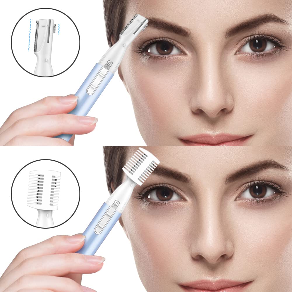 Funstant Upgraded Eyebrow Trimmer, Precision Electric Eyebrow Razor for Women Battery-Operated Facial Hair Remover with Comb No Pulling Sensation Painless for Face Chin Neck, Upper-Lip, Peach-Fuzz