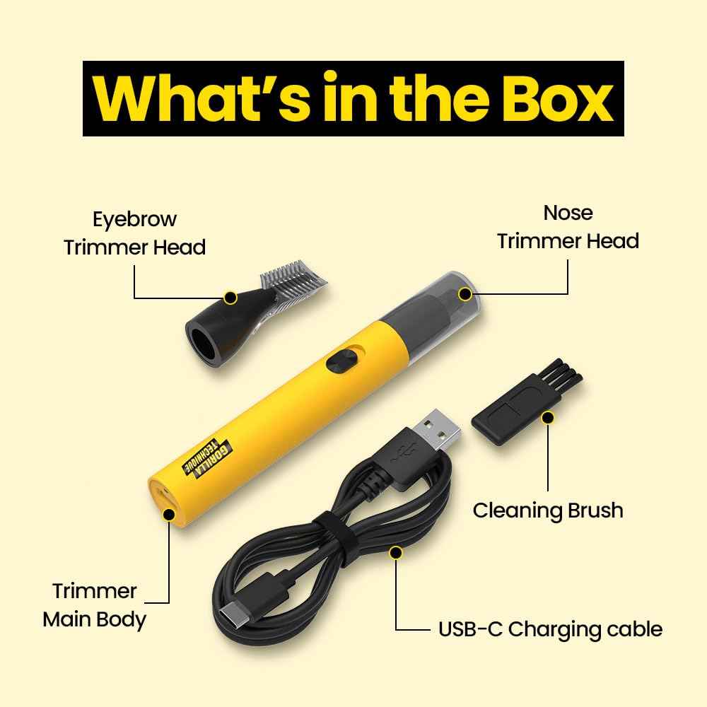 Gorilla Technique Nose Ear Hair Trimmer for Men, Rechargeable 2-in-1 Trimmer for Nose Ear Eyebrow Hair Removal, No Pull No Snag Grooming with High-Speed 10,000rpm Motor, 2 Heads