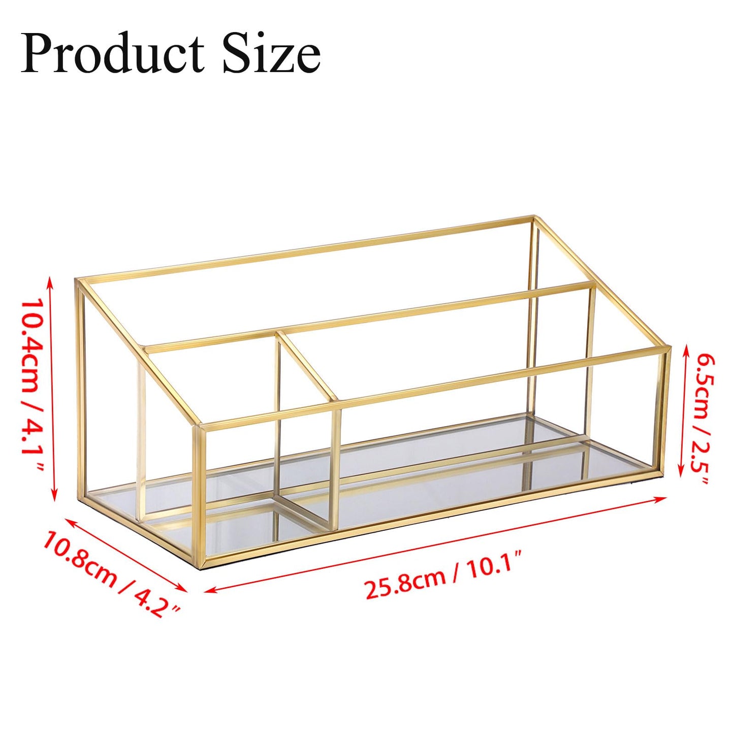 Hipiwe Makeup Organizer Countertop Cosmetic Display Case Gold Glass Vanity Storage Holder 3 Slots Dresser Bathroom Counter Organizer for Makeup Brush Lipsticks Perfume Skincare Products