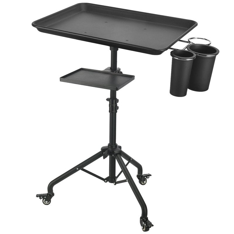 Salon Tray Cart on Wheels, Aluminum Tattoo Tray with Storage Platform, Adjustable Height Service Rolling Tray, Storage Tray Accessory for Salon Spa Dental Use, Rolling Tray Cart