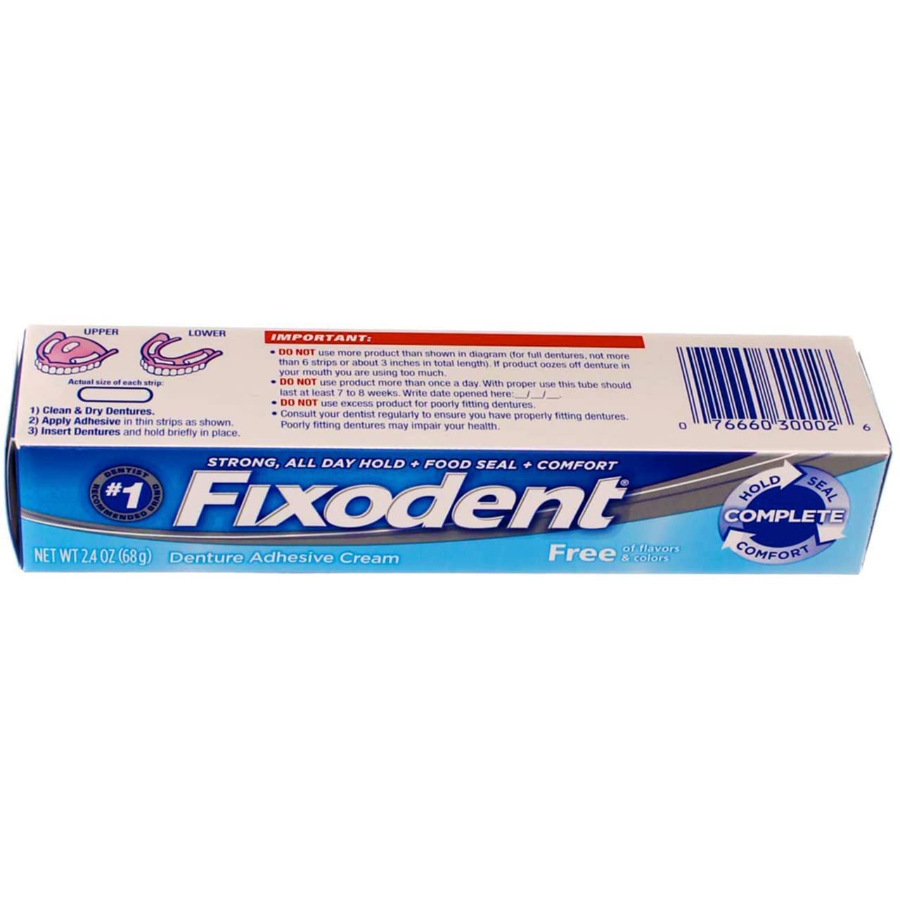Fixodent Denture Adhesive Cream - Strong Hold for All-Day Comfort | 2.40 oz, Pack of 5