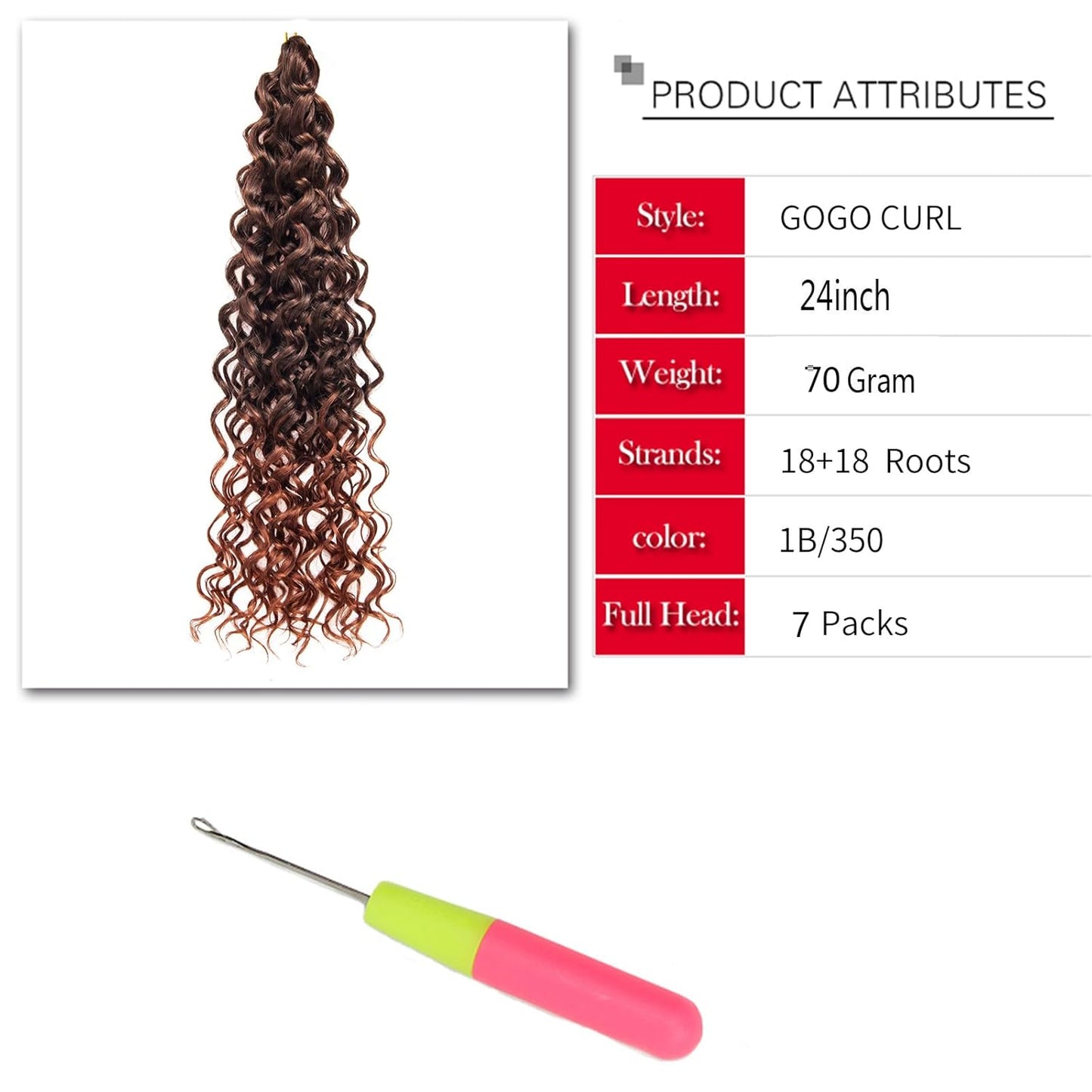 GoGo Curl Crochet Hair - 24-Inch Ombre Water Wave Synthetic Braids | 7 Packs, Deep Wave Extensions