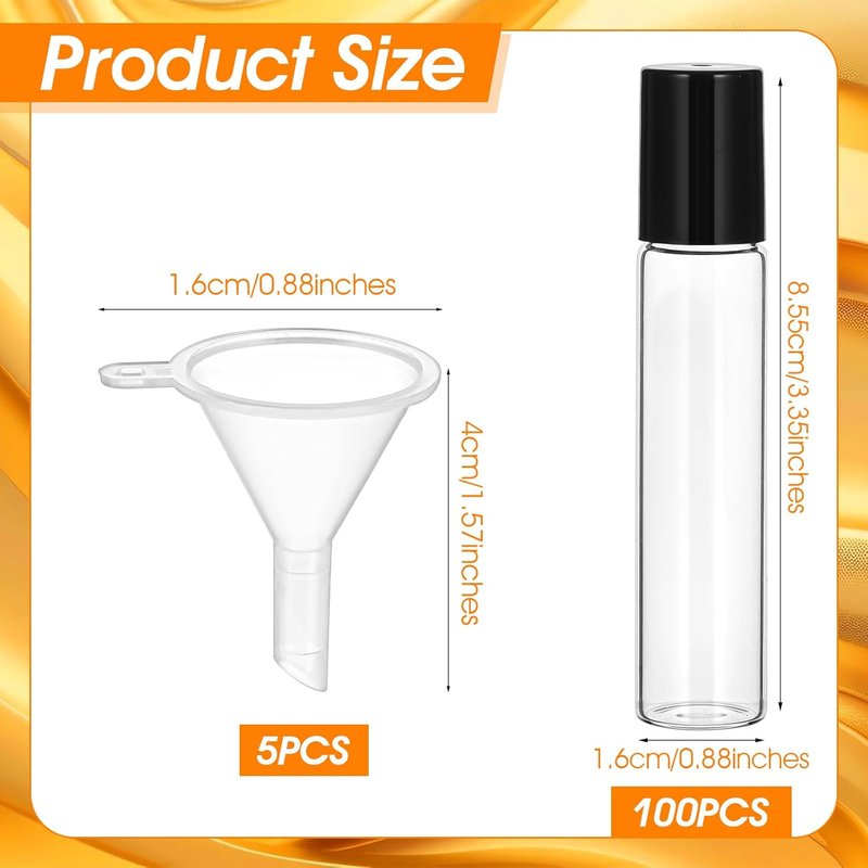 Essential Oil Roller Bottles - 100 Pcs 10ml Glass Containers with Stainless Steel Balls | Leakproof & Travel-Friendly