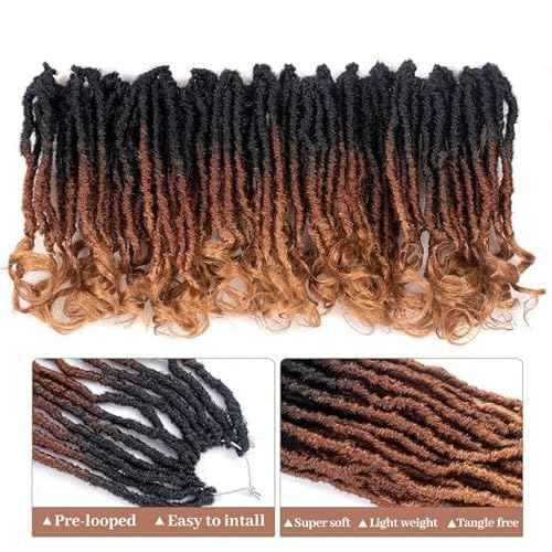 Toyotress French Curl Locs Crochet Hair - 10 Inch 8 Packs Ombre Brown 3 Tones Crochet Faux Locs With Curly Ends, Short Pre-Looped Soft Locs Braiding Hair Extensions (10 Inch, OT30/27-8P)