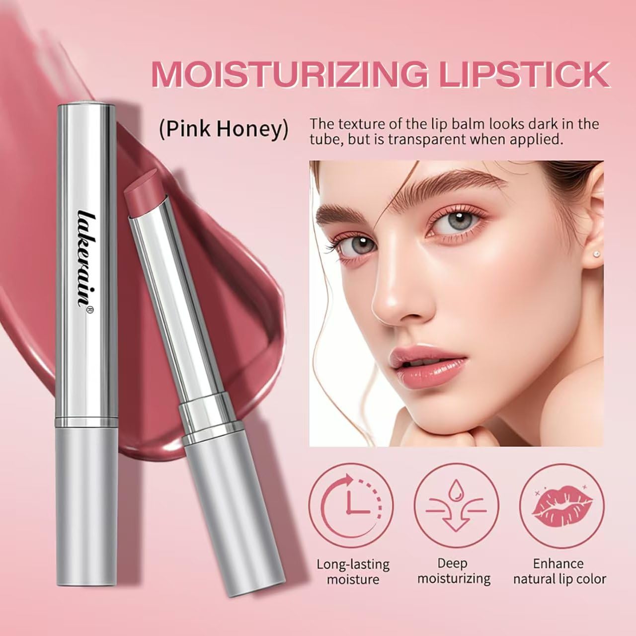 2PCS Honey Lipstick Balm,Deep Moisturizing Black Cherry Tint Lip Balm, Nourishing Honey Noir Lipgloss, Pink Lip Tint,Nourishing and Hydrating Lip Gloss for All Skin Tones (Black & Pink)