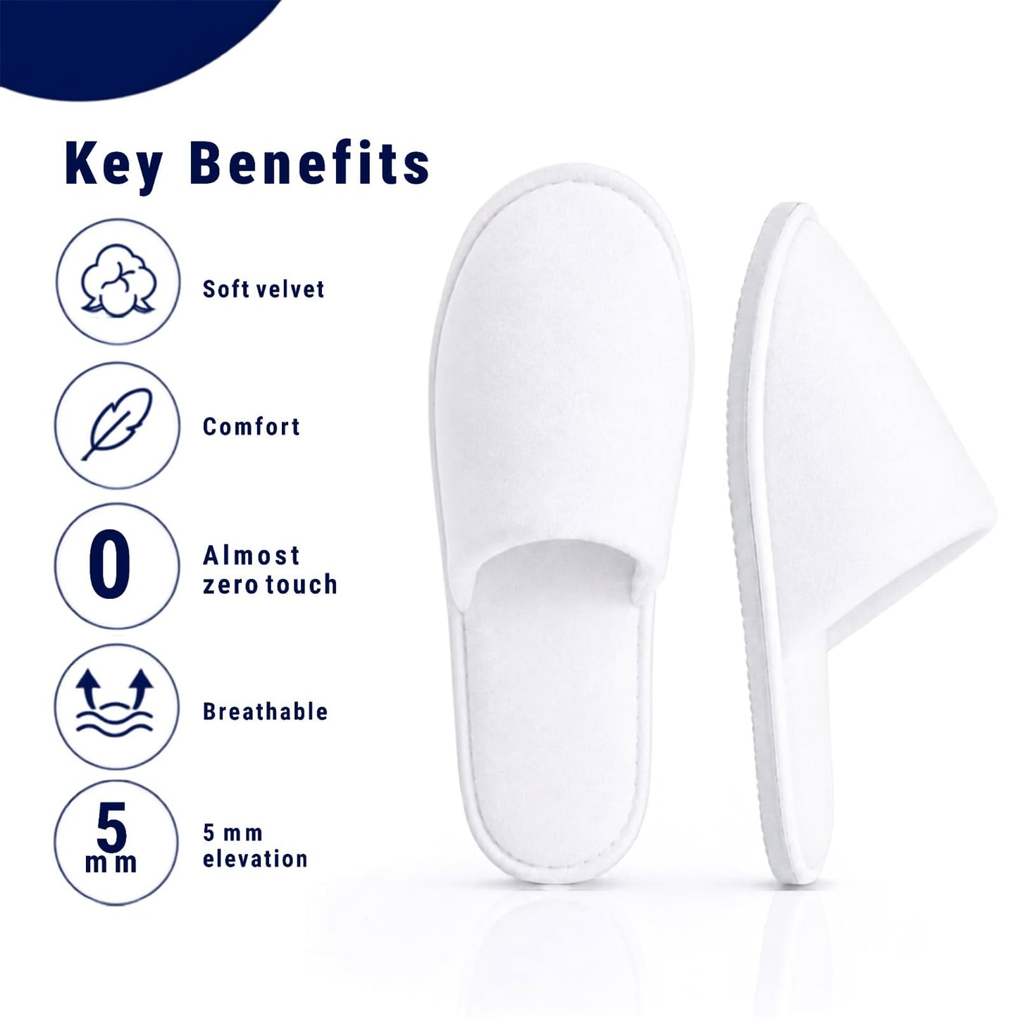 White Spa Slippers for Women - Non-Slip Washable Disposable Hotel Slippers for Guests, Cozy Travel-Friendly Bulk Slippers – Closed Toe House Spa Slippers for Guest - 6-Pack - 3 Medium & 3 Large