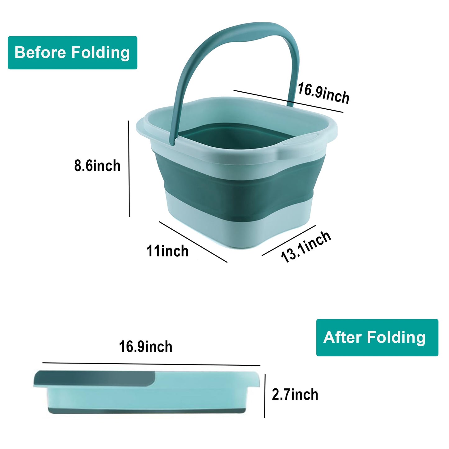 Leemeimei Foot Bath 15L(4 GL) Collapsible Foot Soak Tub with Handle, Foot Spa Bath Massager Foot Soaking for Dry Cracked Feet, Plastic Foot Bucket