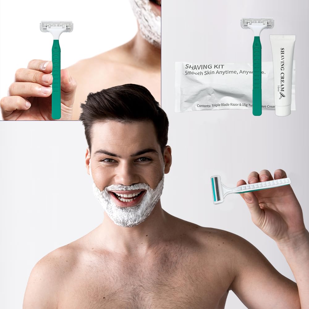 50PCS Disposable Razors with Shaving Cream, Individually Wrapped for Hotel Travel Camping