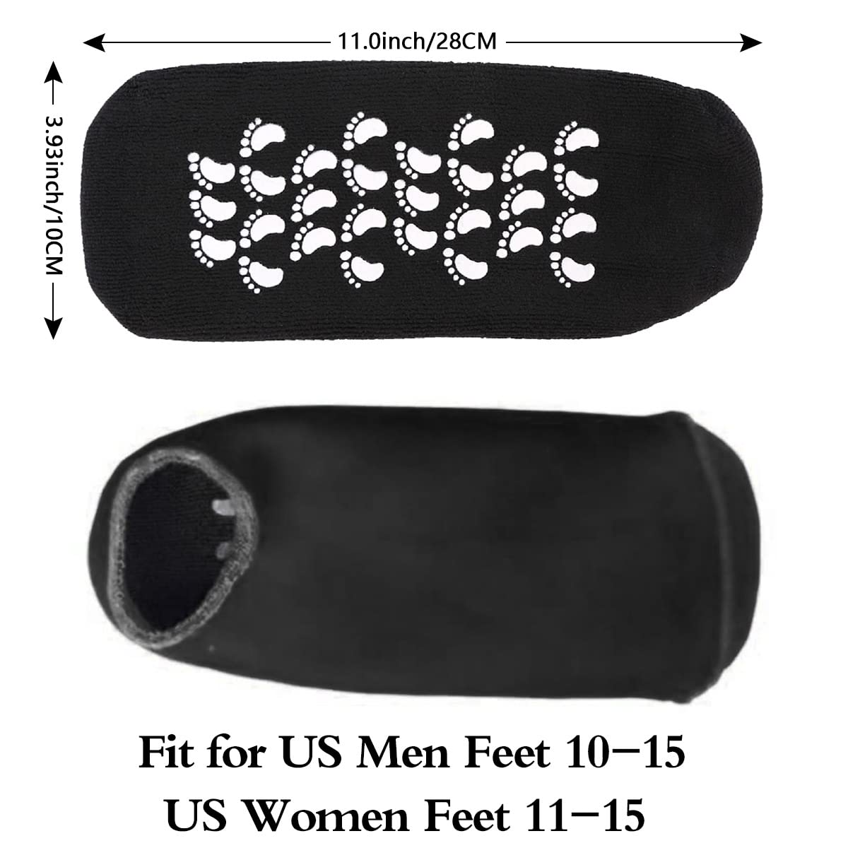 Codream Large Men's Moisturizing Gel Socks Men's Feet Care Ultimate Treatment for Dry Cracked Rough Skin on Feet Pack of 2 Pairs Black US Men 10-15