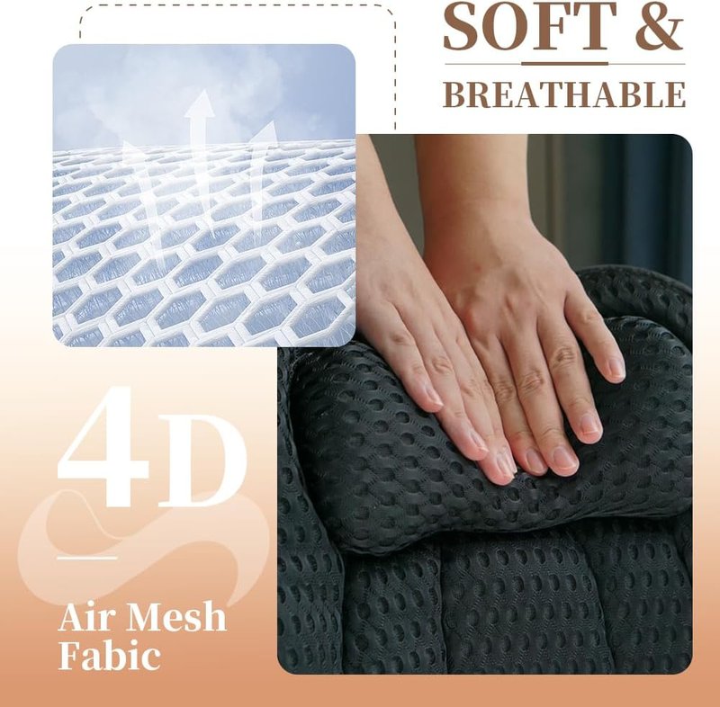 Bath Pillow for Tub - Ergonomic 4D Air Mesh Cushion for Head, Neck & Back Support | Quick-Drying & Machine Washable (Black)