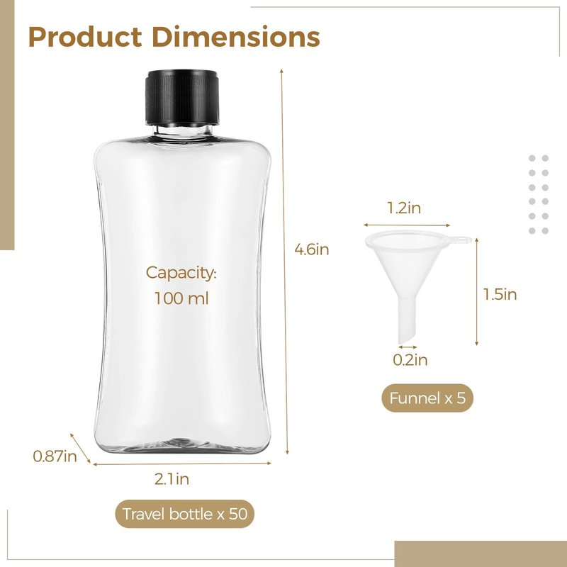 Lnrueg 50 PCS 3.4 oz Travel Bottles with Flip Cap - 100ml Clear Plastic Travel Size Containers, Portable Leak Proof Squeeze Bottles Refillable Empty Hand Sanitizer Bottles for Liquid Shampoo Lotion