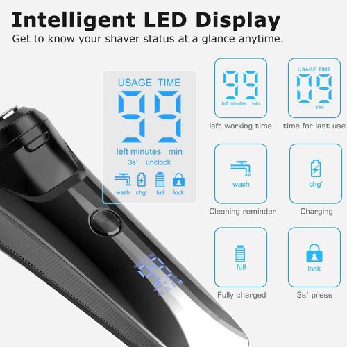 Snapbuy Electric Razor for Men, Snapbuy Electric Razor Pro, USB-C Rechargeable Waterproof Wet Dry Shaver with Pop-up Trimmer, Portable with LCD Display Travel Lock Ideal Gift for Men, Black
