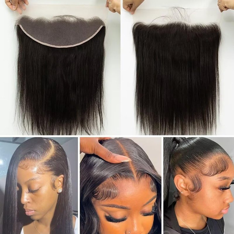 Topnormantic 13x4 Lace Frontal, 0.12mm Ultra-Thin Transparent Swiss HD Lace Pre Plucked with Baby Hair Silk Soft Straight 12A Brazilian Virgin Human Hair Frontal Closure Free Part Single Knots 12 Inch