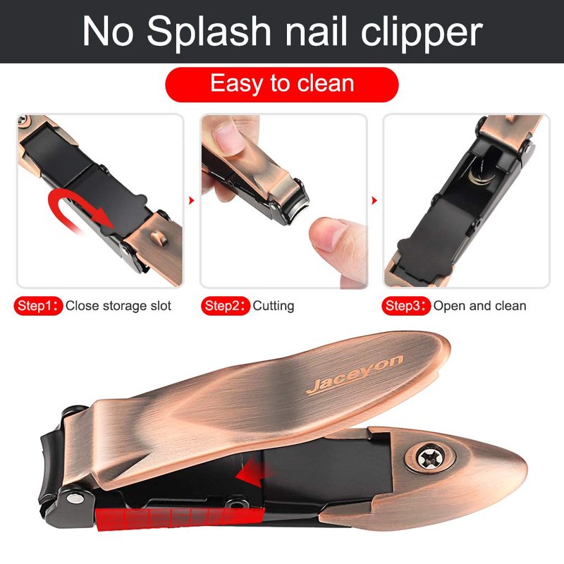 Fingernail and Toenail Clipper with Catcher, Profession Anti Splash Nail Clippers for Women, No-Mess Nail Cutter for Men, Sharp Stainless Steel Nail Trimmer Jaceyon