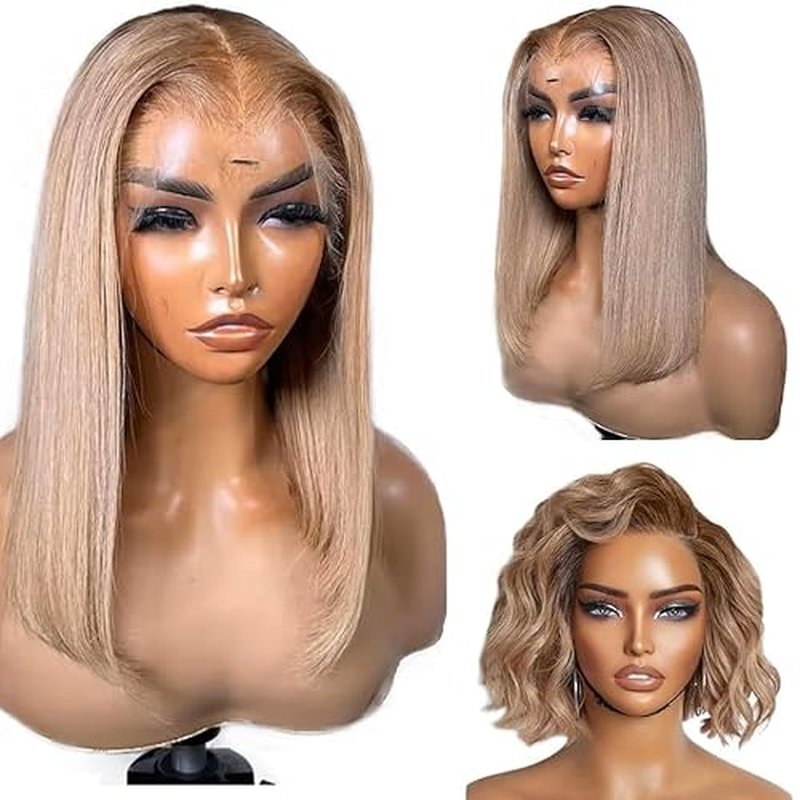 16 Inch Silver Grey Ash Blonde Bob Wig Human Hair 180% Density Straight Glueless Bob Wig for Women 13x6 HD Transparent Lace Front Bob Wigs Pre Plucked with Baby Hair Ash Blonde Bob Wigs for Women