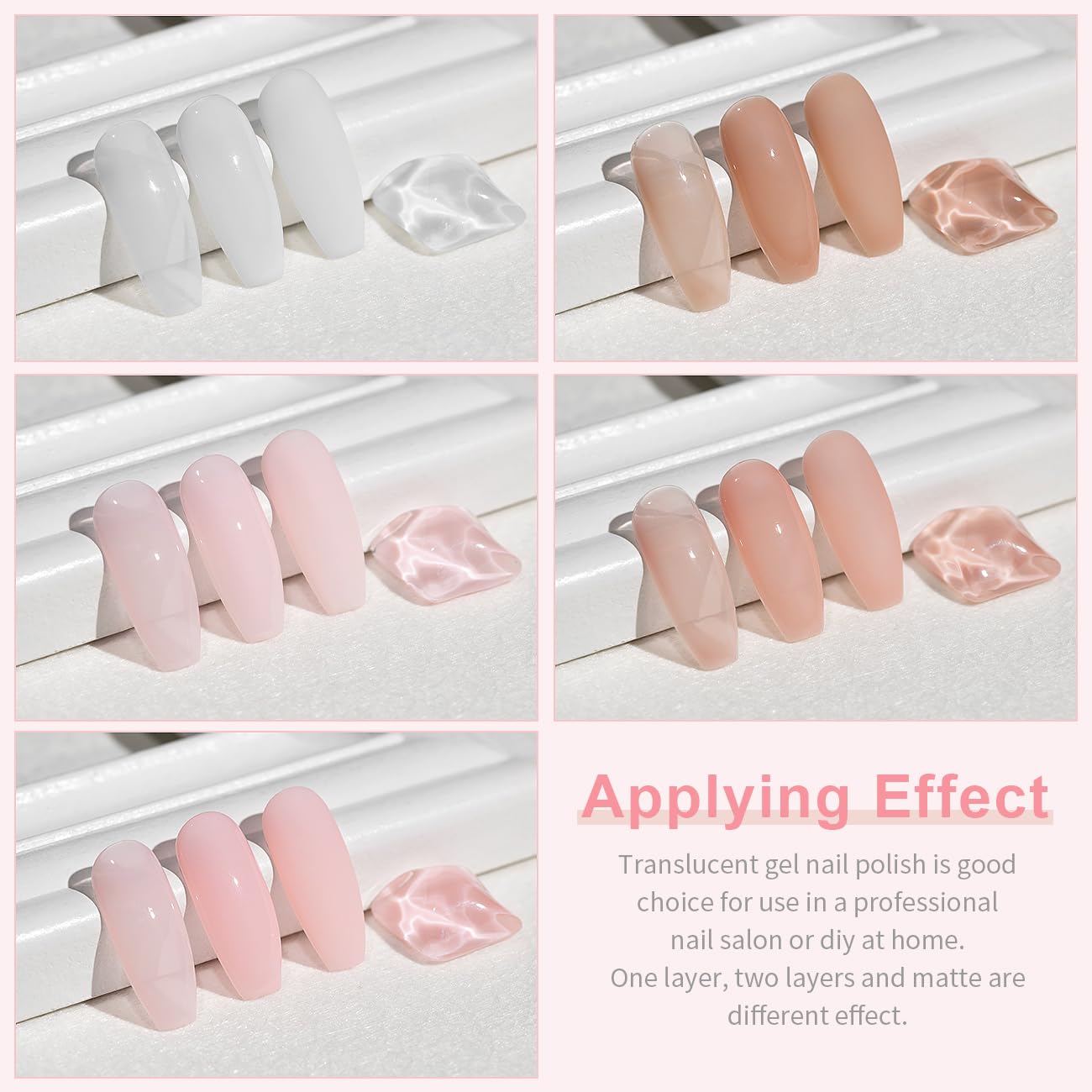 RARJSM Nude Rubber Base Gel Nail Polish Set Clear Sheer Milky White Opaque Pink Builder Base Gel in a Bottle Hard Extension Gel Skin Tone 6 Netural Colors Cured for Nails at Home Salon DIY Beginner