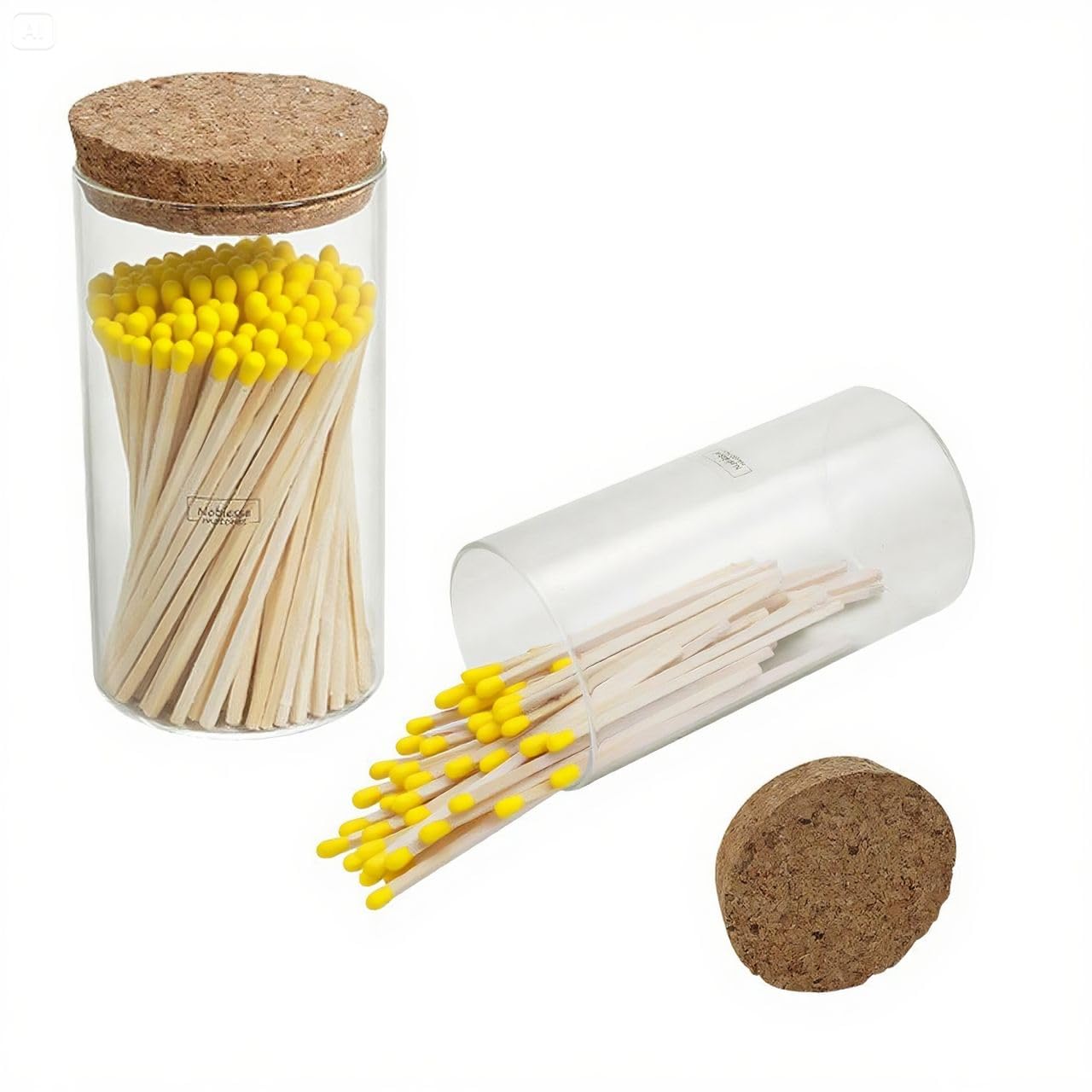 Meya Luxury Colored Safety Matches | 4-Inch Long Matches in Glass Jar | Perfect for Lighting Candles | 150 PIECES | 10 CANDLES AND EXTRA EMPTY JAR GIFT (YELLOW)