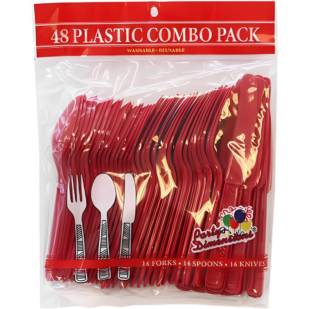 Disposable Plastic Cutlery Set | Red | Pack of 48