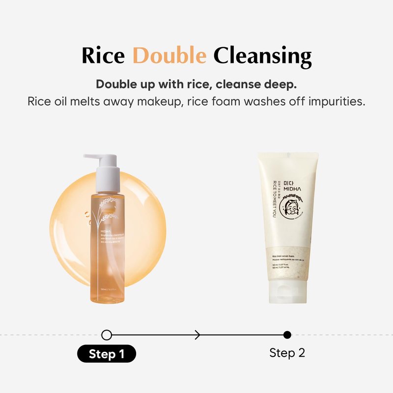 MIDHA Brightening Cleansing Oil with brown rice & vitamin C,5.07fl.oz/150ml,Radiant Skin, Deep Moisturising, Gentle Daily Cleanser, Face Wash for Sensitive Skin, Nourishing Care, Plant-Based