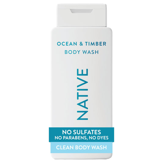 Native Body Wash Contains Naturally Derived Ingredients | For Women & Men, Sulfate, Paraben, & Dye Free Leaving Skin Soft and Hydrating | Ocean & Timber 18 oz - 2 Pk