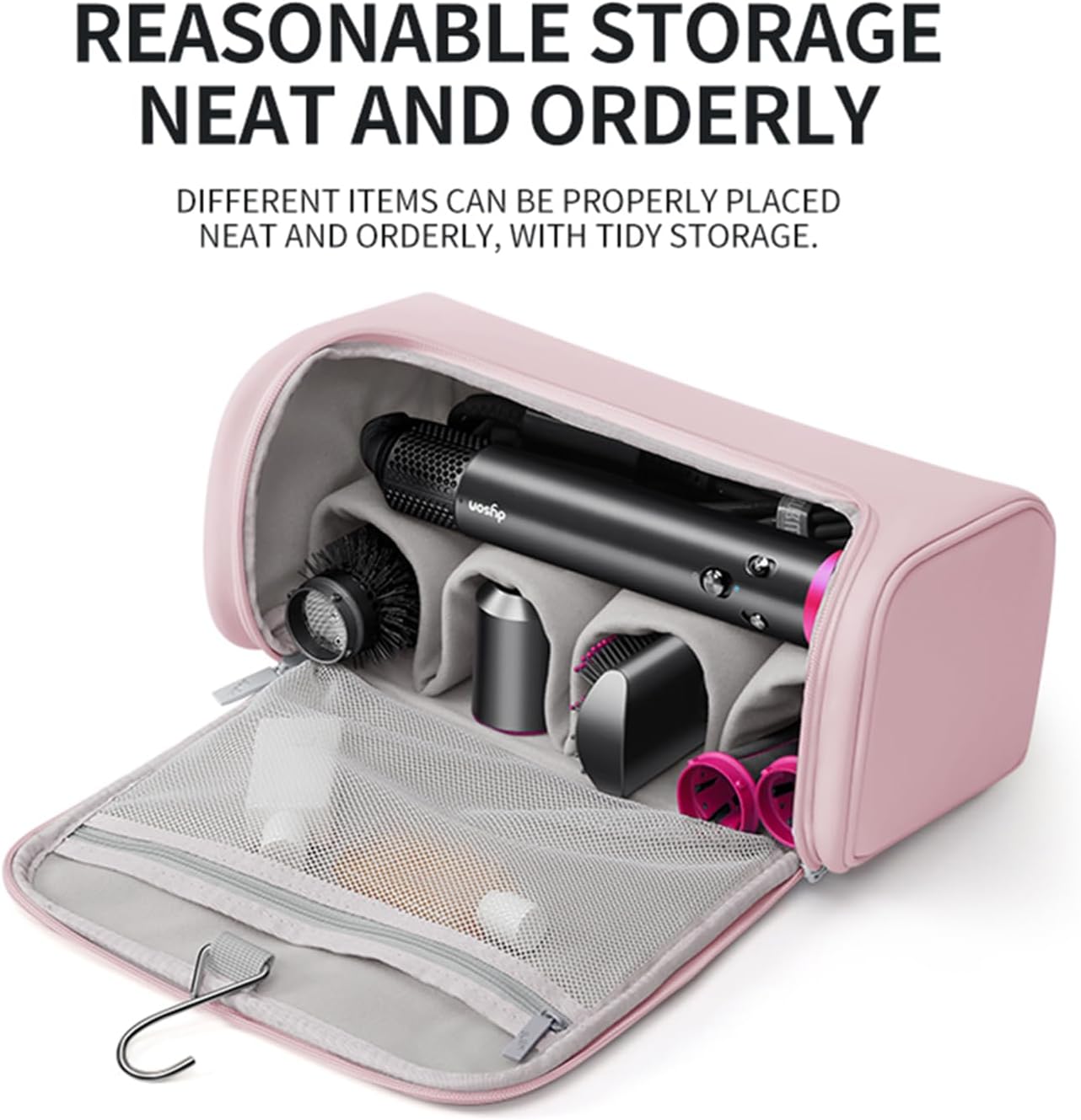 Dyson Airwrap Travel Case - Portable Storage Bag with Metal Hook | Fits All Models, Pink