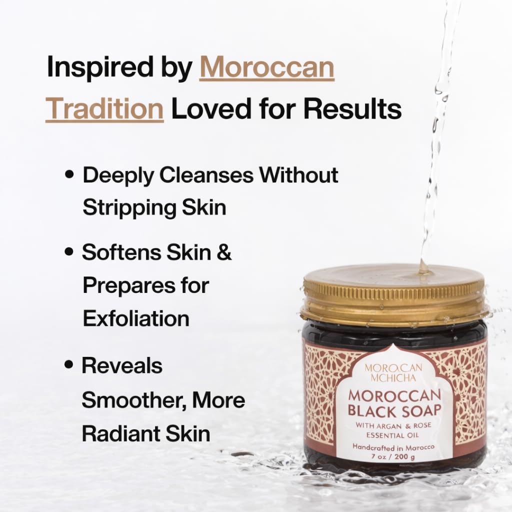 Moroccan Black Soap with Olive Oil, Hammam Exfoliating Natural Black Beldi Soap, Moroccan Body Scrub, Traditional Savon Noir (7 oz)