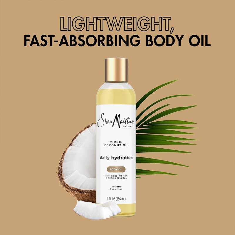 Shea Moisture Body Oil, Daily Hydration 2-Pack – Lightweight, Non-Greasy Moisturizer with 100% Extra Virgin Coconut Oil, Coconut Milk, and Acacia Senegal, 8 Oz Ea