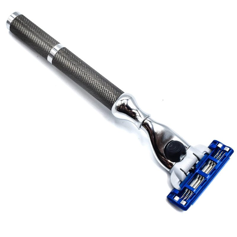 Parker 42M All-Metal Razor in Graphite Gray – Mach 3 Blade Compatible – Accepts All Gillette® Mach 3 Cartridge Refills – Deluxe Brass-Frame, Textured Grip Handle for Triple Blade Shaving