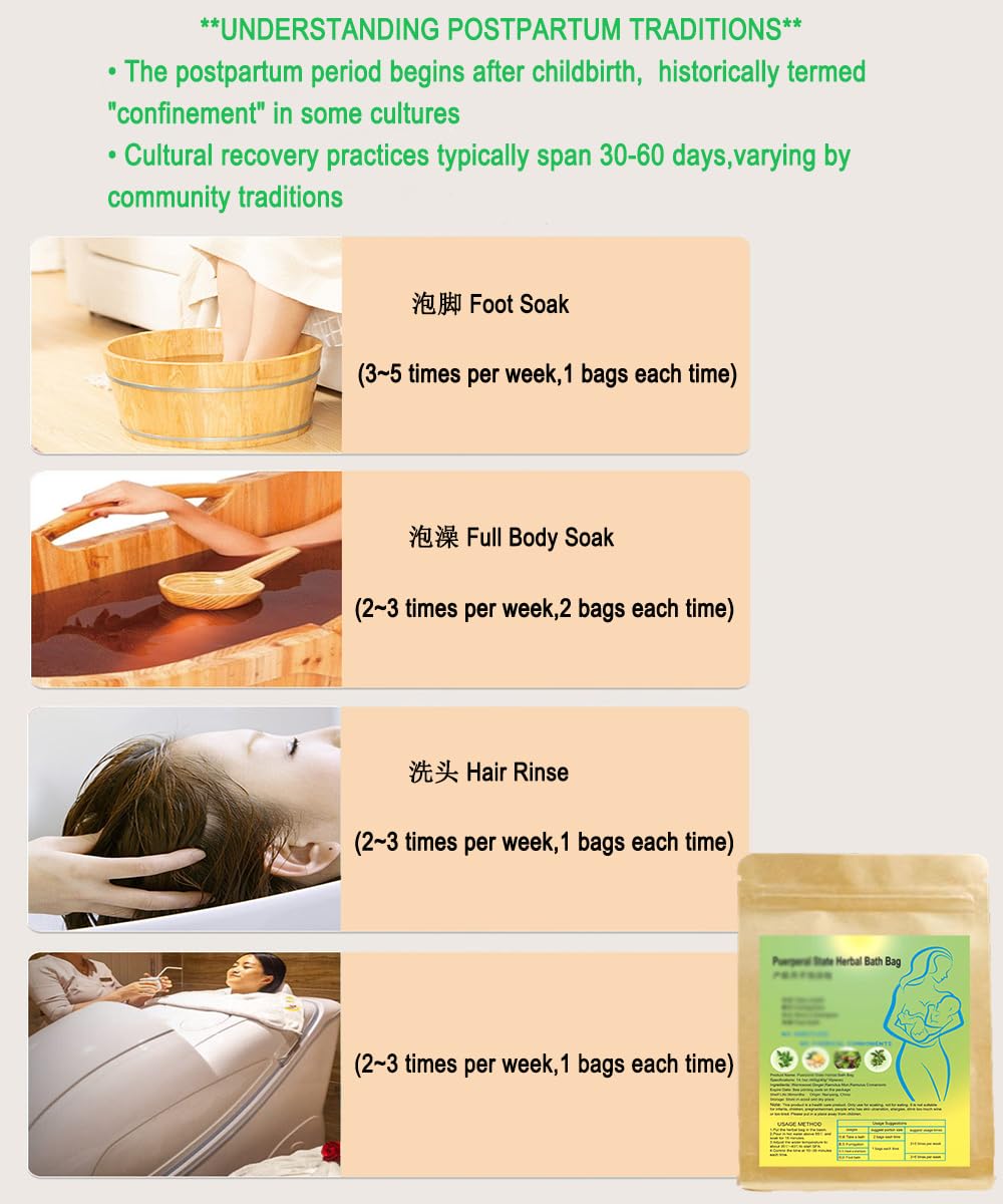 Postpartum Comfort Herbal Bath Bag&Foot Soak Sachets for New Moms,Plant-Based Foot & Body Bath,40g x 10 Pack,Multi-Use,Ginger Mugwort Infusion