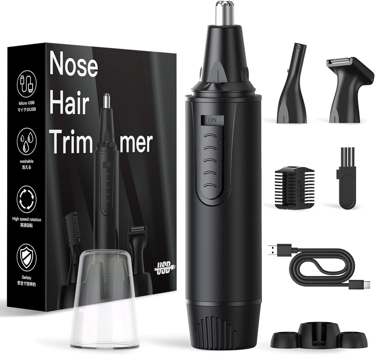 XOOMRSCP Nose Hair Trimmers for Men，Rechargeable Hair Trimmer 3 in 1 Painless Multifunctional Ear and Nose Hair Trimmer with IPX7 Waterproof Dual Edge Blades (Ink Black)