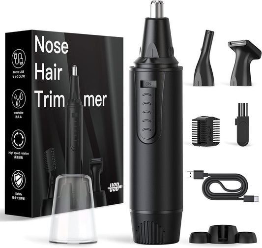 XOOMRSCP Nose Hair Trimmers for Men，Rechargeable Hair Trimmer 3 in 1 Painless Multifunctional Ear and Nose Hair Trimmer with IPX7 Waterproof Dual Edge Blades (Ink Black)