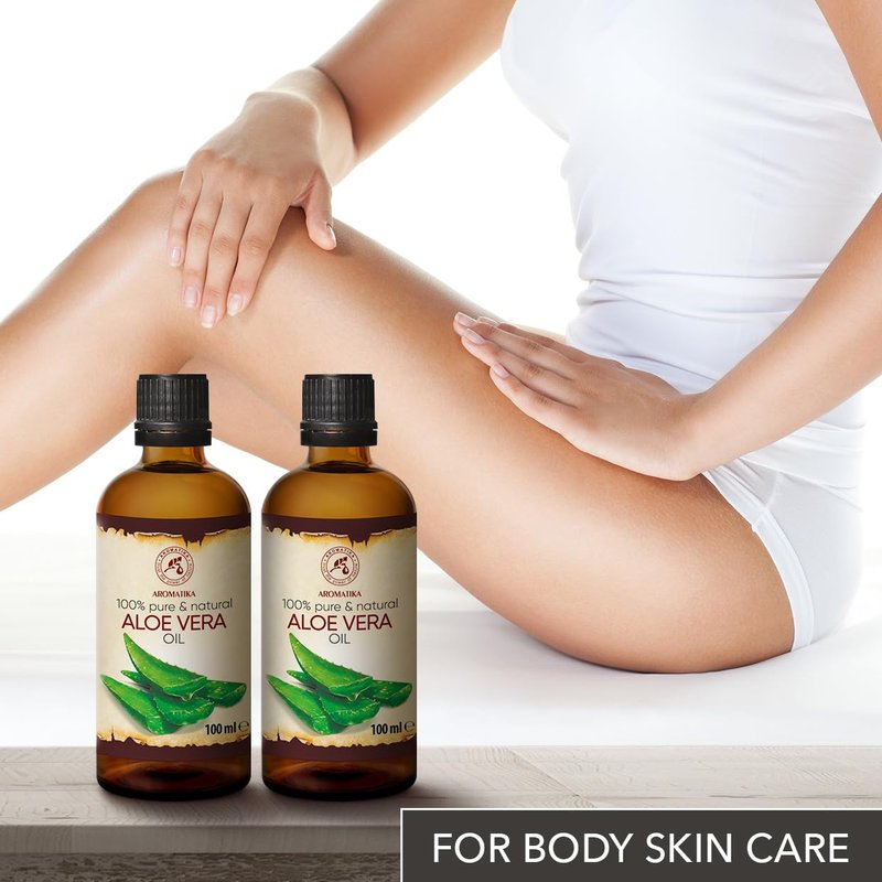 Aloe Vera Oil - Pure Natural Base Oil for Face, Body, Hair | 6.8 Fl Oz Glass Bottle - Intensive Care