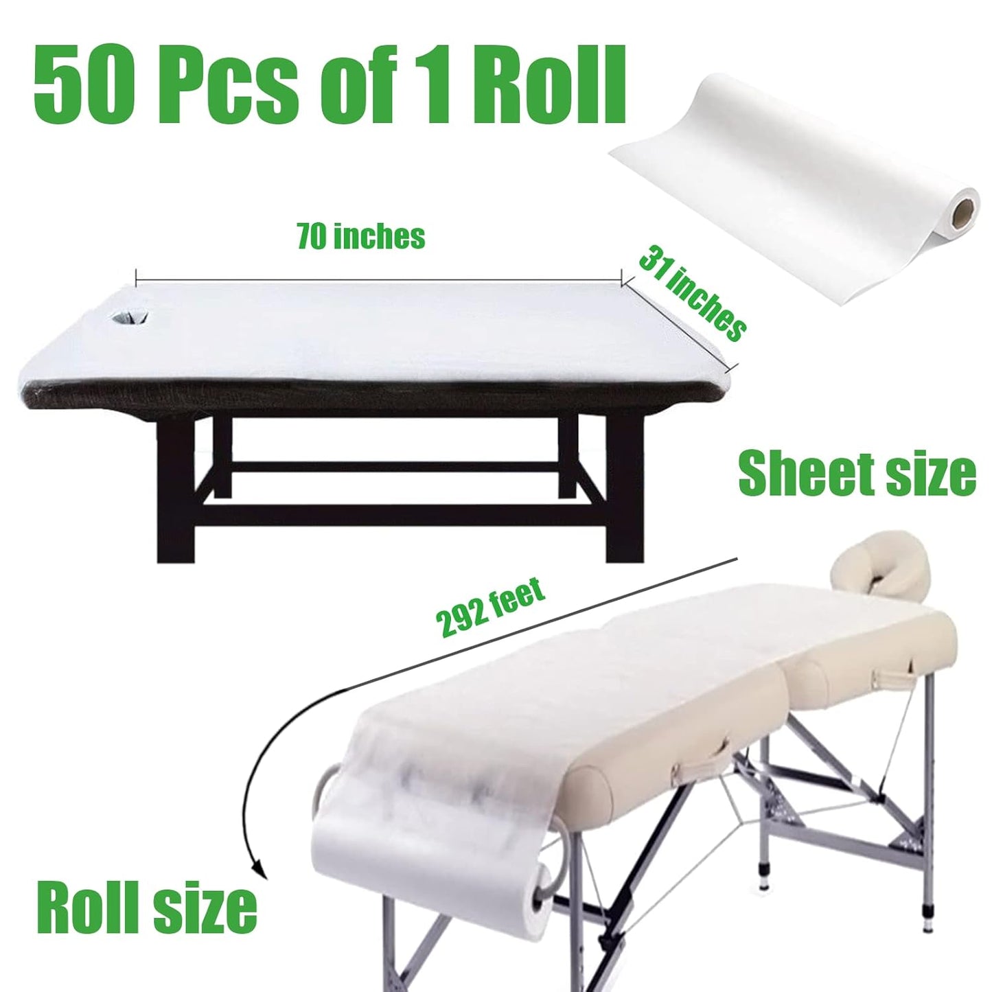 Disposable Non-Woven Bed Sheets - Waterproof Spa & Massage Table Covers | 31" x 70", 50 Pcs Roll