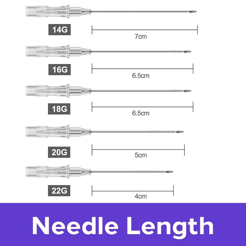 50Pcs Mixed Catheter Piercing Needles IV Catheter Needles 14G 16G 18G 20G 22G Hollow Needles Ear Nose Piercing Needle for Lip Tongue Belly Navel Nipple Professional Piercing Tools