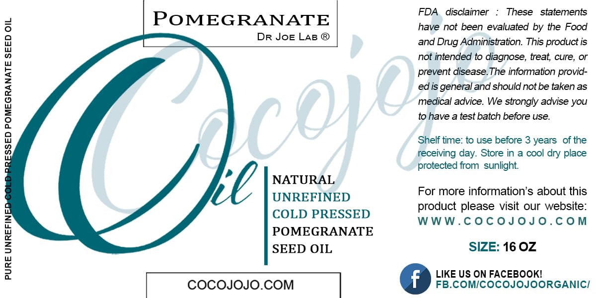 cocojojo Pomegranate Oil 100% Pure Seed Oil Cold Pressed 16 oz Unrefined Skin Hair Nails Cuticles Premium Grade Bulk