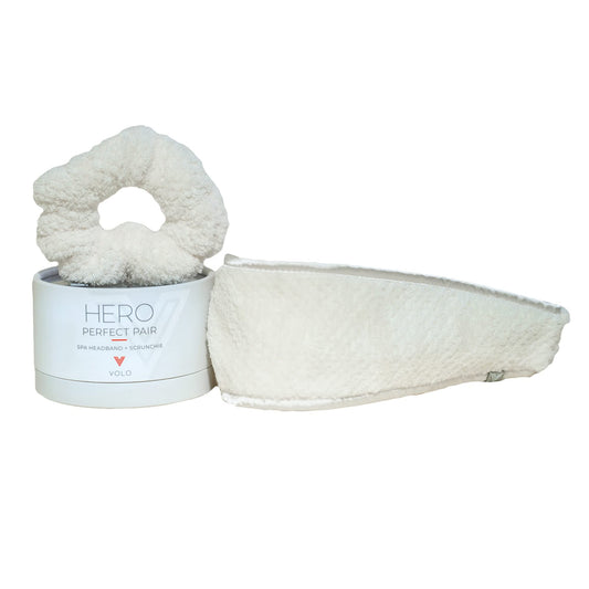 VOLO Salt White Spa Headband & Scrunchie Set - Ultra Soft, Absorbent Microfiber - 2 Count