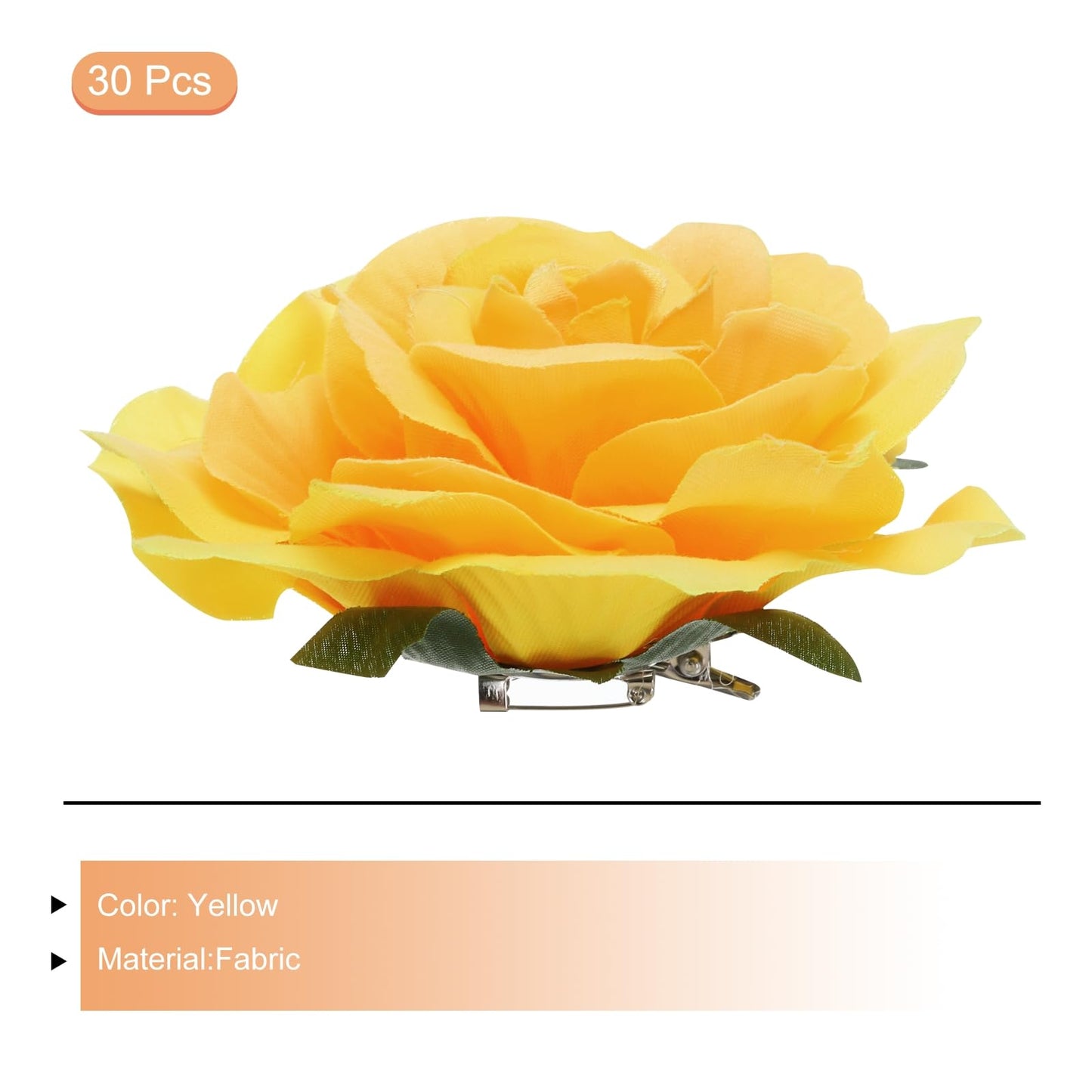MECCANIXITY 30 Pcs Rose Flower Hair Clips 4 Inch Flower Hair Pins Flower Brooch for Women Hair Accessories Yellow