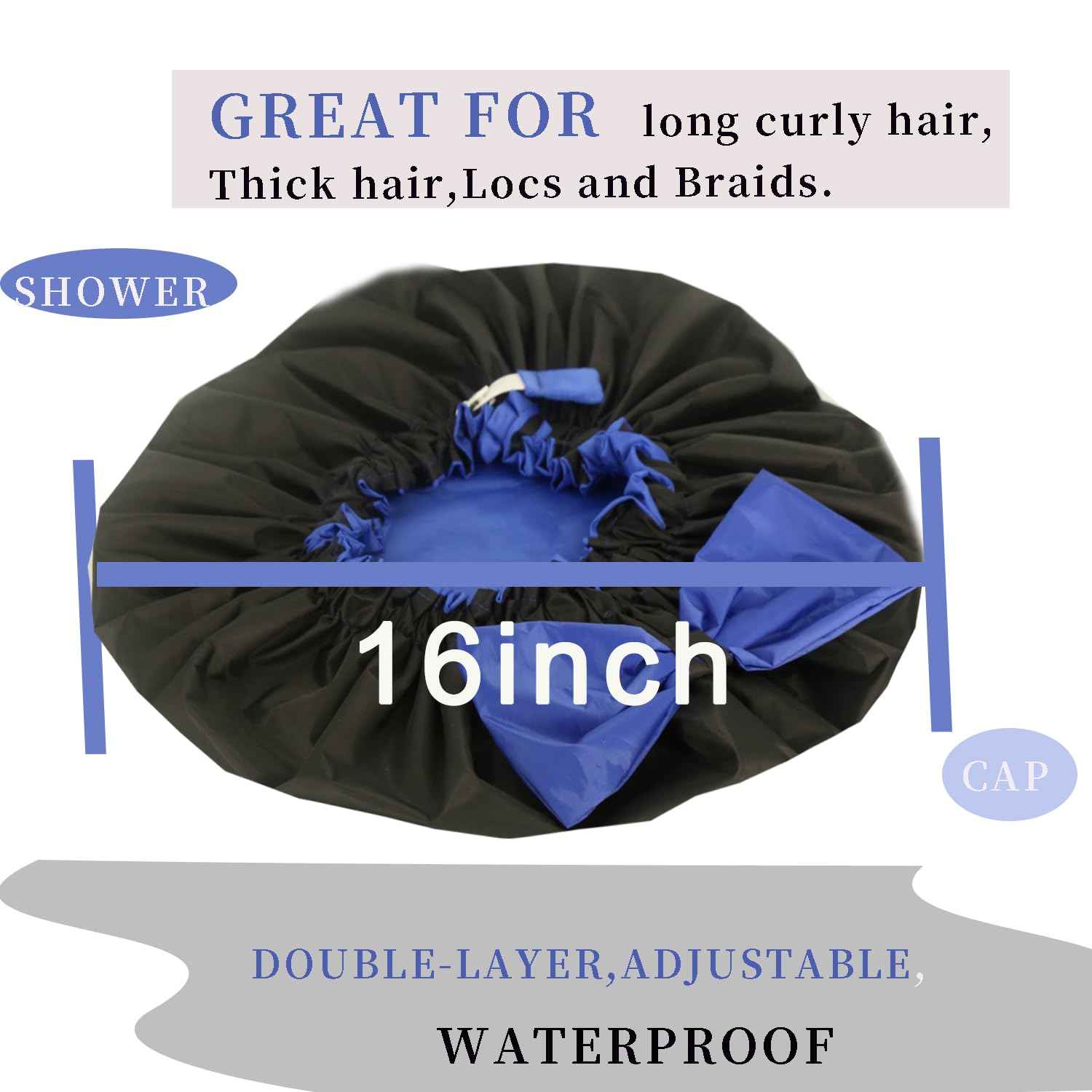 2PCS Genergy Jumbo XL Shower Cap for Braids Reusable and Waterproof Shower Cap, Super Extra Large for Thick, Long, Big Hair, Dual and Adjustable, Washable Bath Hat with Dreadlocks