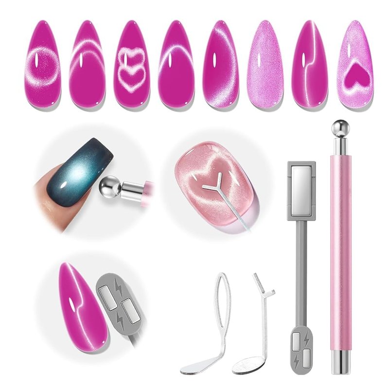 modelones Cat Eye Gel Polish Nail Magnet, 3-in-1 Cat Eye Magnet Pen & Heart-Shaped for Nail Art