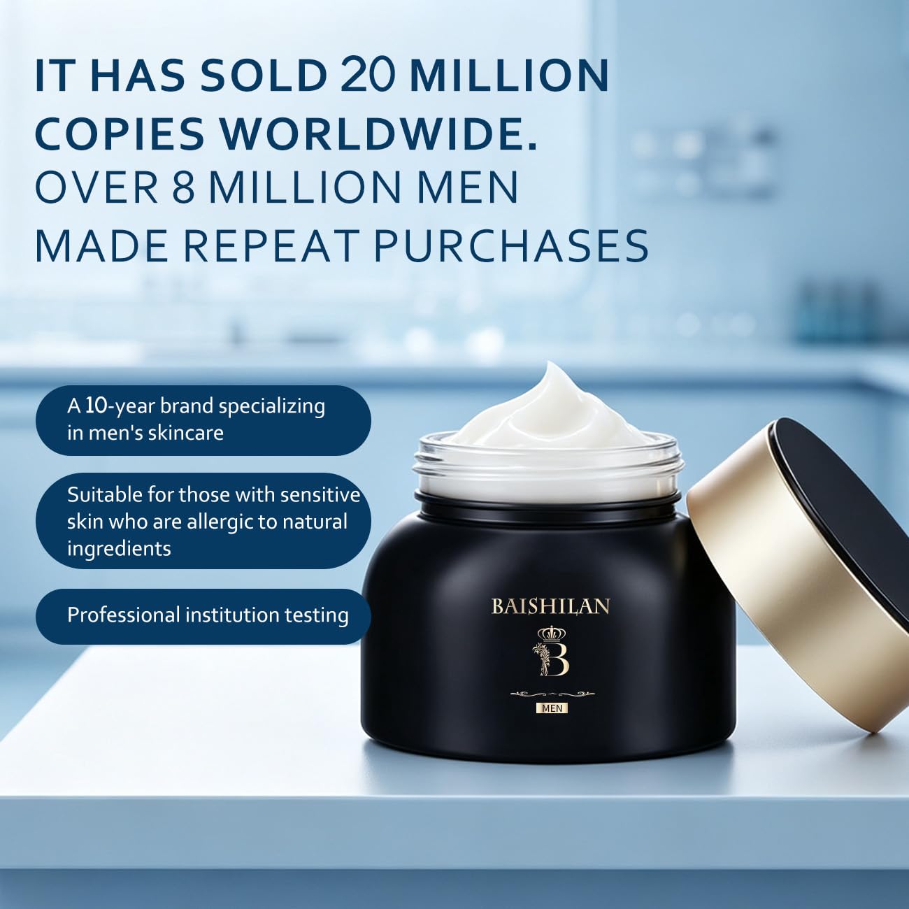 baishilan Men's Face Moisturizer,Revitalizing Anti-Aging Cream For Men，Anti Wrinkle Face Cream To Reduce Fine Lines and Wrinkles，Oil Control Anti Dry Rough Facial Cream 1.76 OZ