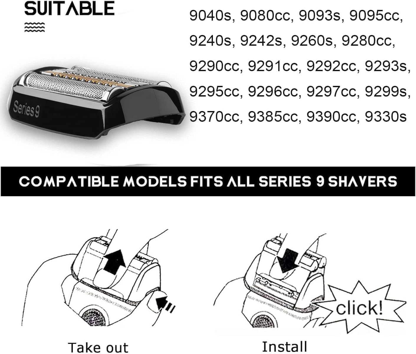 92B Replacement Head Series 9 Electric Shaver Replacement Head Compatible with Braun S9 Sport Replacement Head, 92B Foil Blades for All Series 9 Shavers 9477cc,9330s,9465cc,9460cc,9419s,9390cc,9385cc