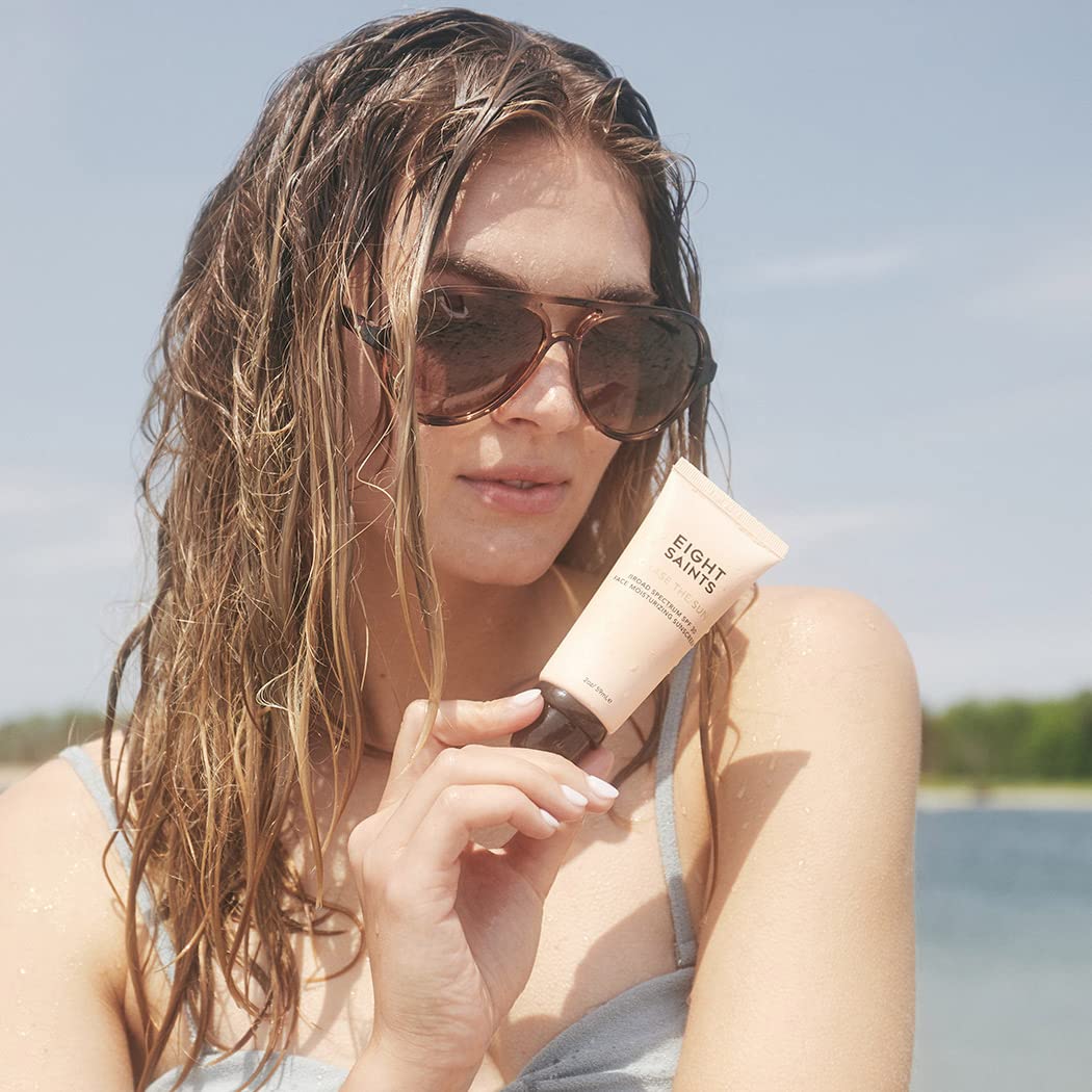 Eight Saints Chase the Sun Broad Spectrum SPF (30) Face Moisturizing Sunscreen, Mineral-Base Sun Protection Daily Face Moisturizer, with Hyaluronic Acid, Squalane, and Vitamin E, 2 Ounces, New Formula
