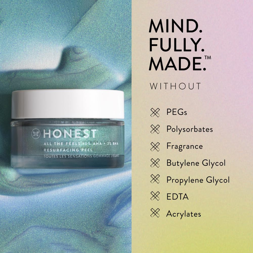 Honest Beauty All the Feels Resurfacing Peel | 10% AHA + 2% BHA | Deeply Exfoliates + Renews Skin | Vegan + Cruelty Free | 1.7 oz