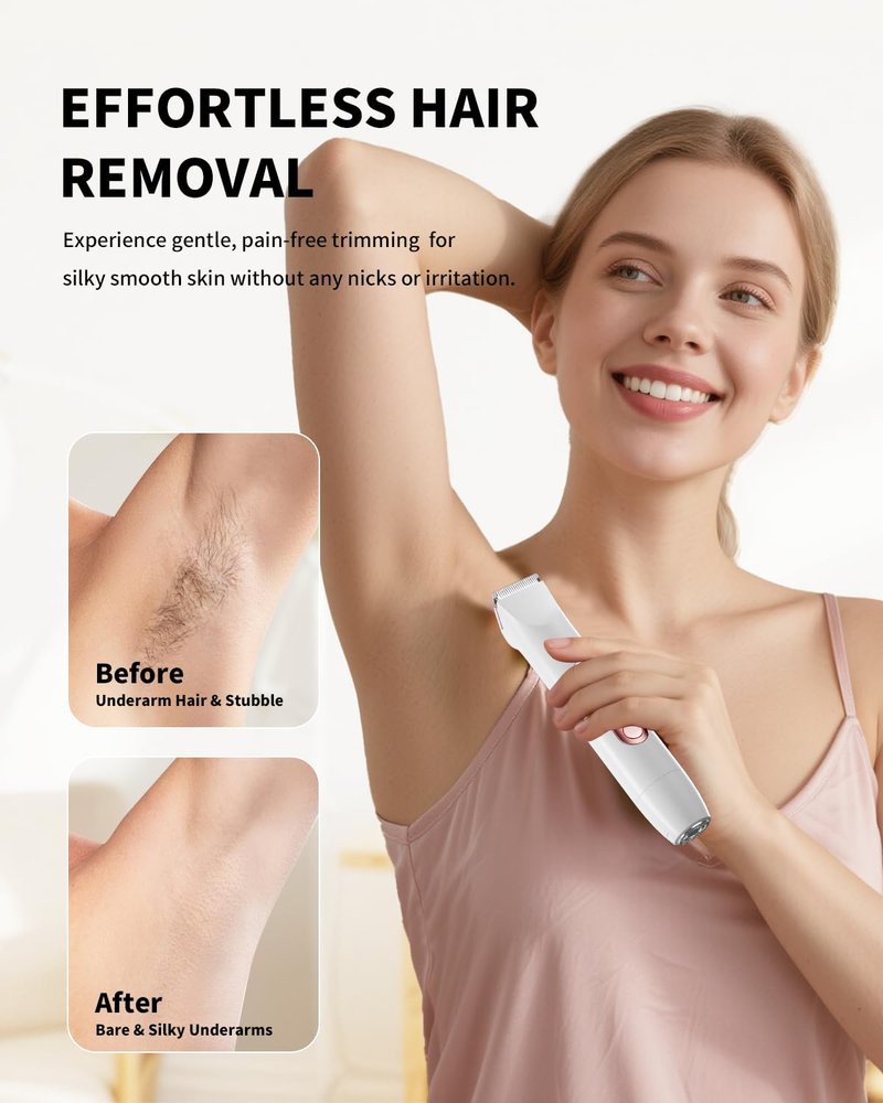 Ufree Bikini Trimmer Electric Razors for Women Dual Head, Pubic Body Hair Trimmer Electric Shaver for Face, Legs, Arm, Rechargeable Lady Shaver Waterproof, Summer Grooming Kit
