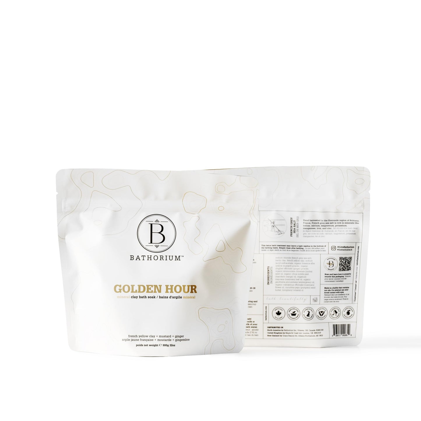 Bathorium Golden Hour Mud Mineral Soak, Detox Bath Soak with French Grey Sea Salt, Ginger & Mandarin, Sinus Relief & Recovery, pH-Balanced for Women, Approximately 3 Baths, 32 oz