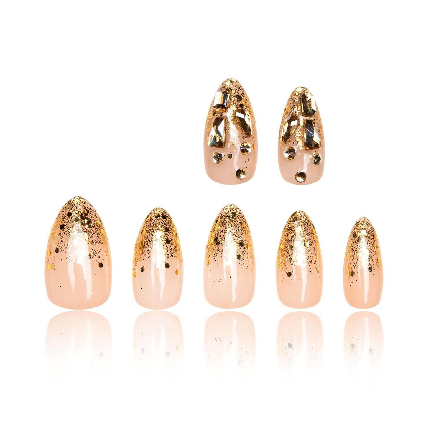 Press On Nails Chateau Glimmer - Handmade Full Cover Crystals | Reusable Almond 1.0 in