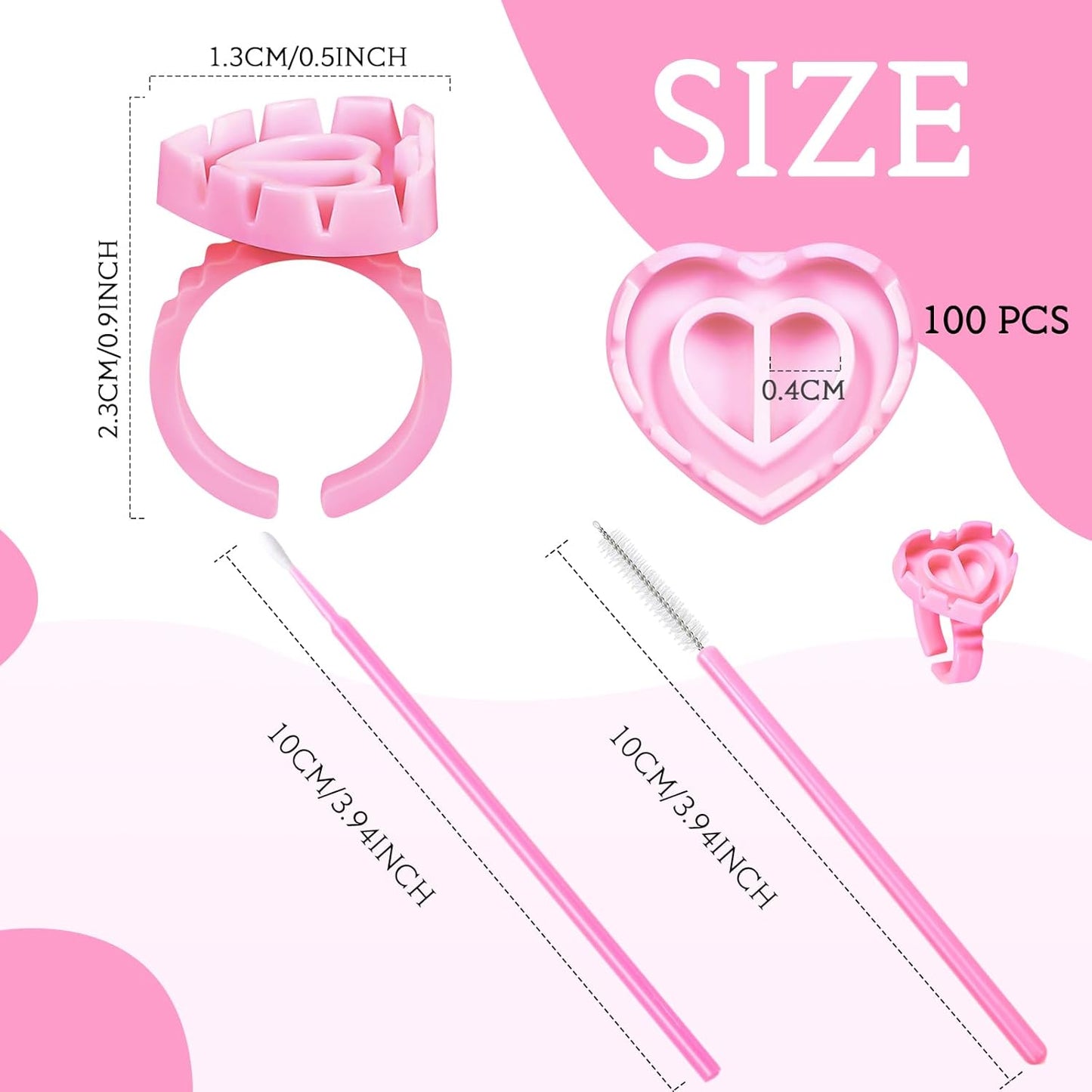 Eyelash Extension Supplies Kit - 3000 Pcs Disposable Heart-Shaped Glue Rings, Brushes & Swabs | Pink